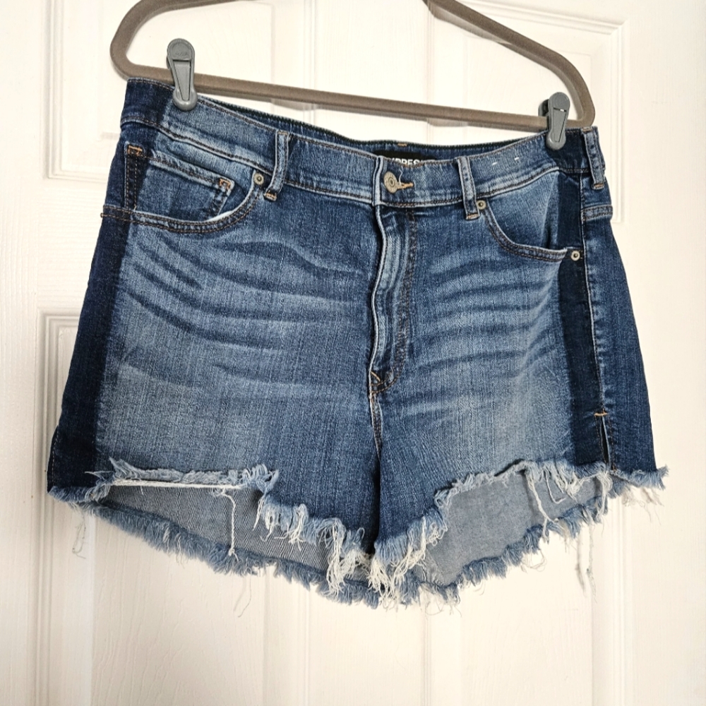 Express womens Jean shorts "shortie high rise" size 14